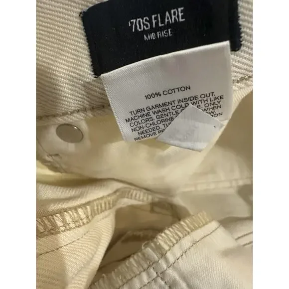 NWT Express Mid Rise Cream Raw Hem '70s Flare Jeans Size 2S 2 Short 28" x 29" - Picture 11 of 16